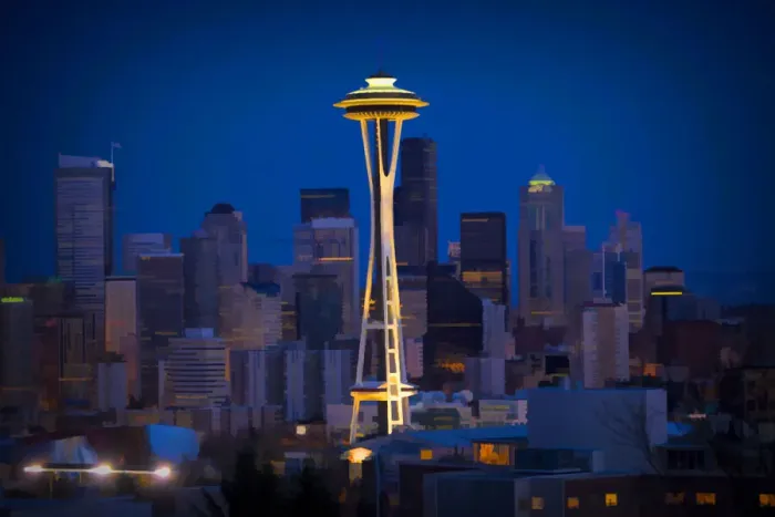 Framed Print : USA, Washington State. Abstract of downtown and Space Needle Framed Print : USA, Washington State. Abstract of downtown and Space Needle