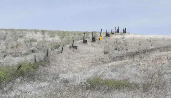 Framed Print : USA, Washington State, Benge. Wooden post fence and grasses on rolling hills