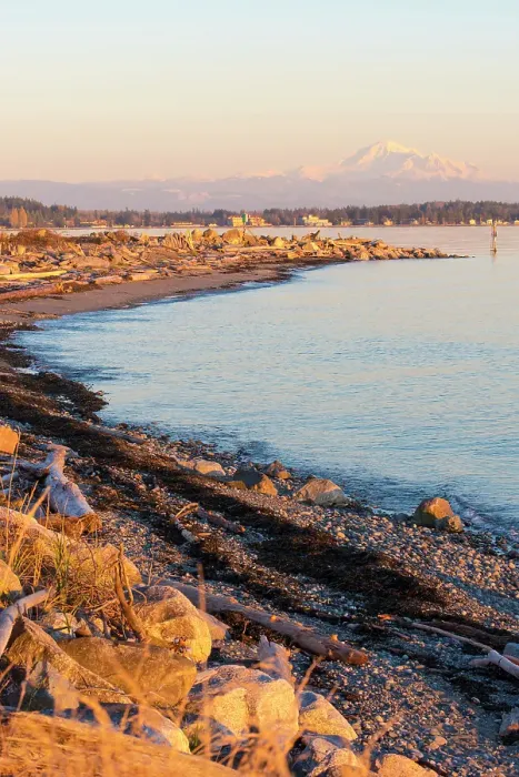 Framed Print : USA, Washington State. Birch Bay with Mount Baker and North Cascades