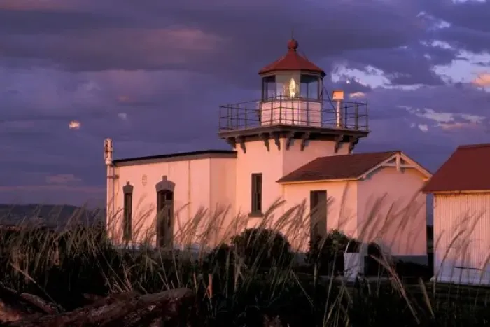 Framed Print : USA, Washington State, Hansville. Point No Point Lighthouse at sunset, the oldest Framed Print : USA, Washington State, Hansville. Point No Point Lighthouse at sunset, the oldest