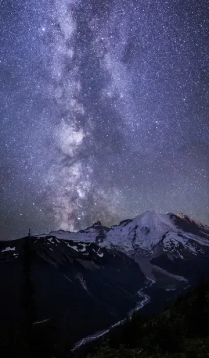 Framed Print : USA. Washington State. The Milky Way looms above Mt. Rainier and the White River at Mt Framed Print : USA. Washington State. The Milky Way looms above Mt. Rainier and the White River at Mt