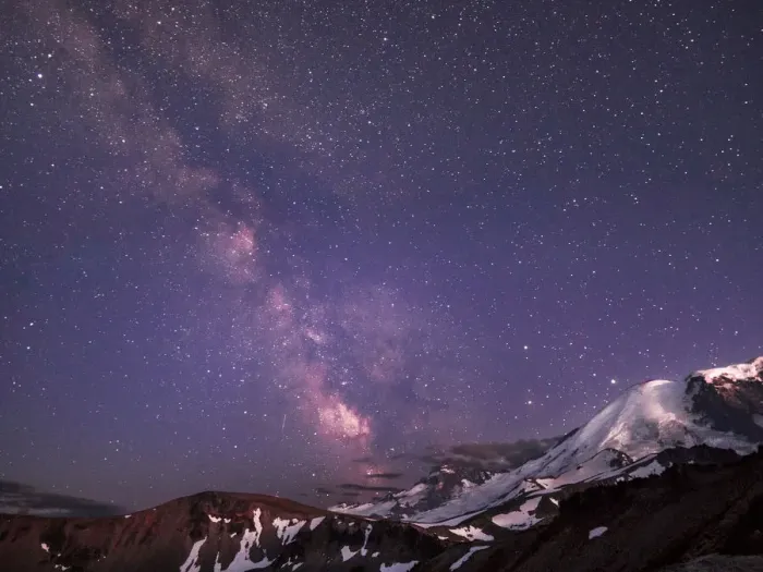 Framed Print : USA, Washington State. Night shot of Milky Way and stars over Mt. Rainier, Little Tahoma Framed Print : USA, Washington State. Night shot of Milky Way and stars over Mt. Rainier, Little Tahoma