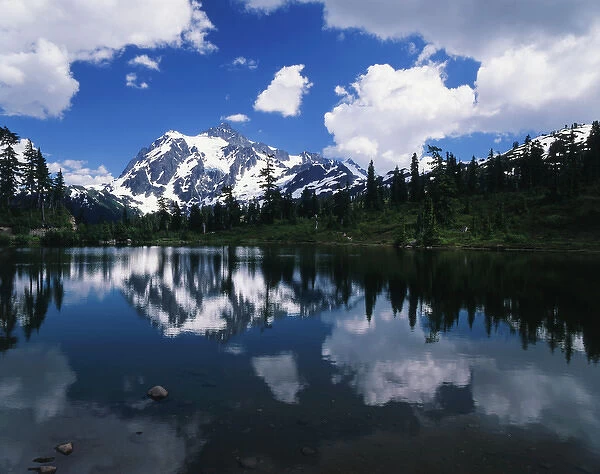 USA, Washington State, North Cascades National Park, View of Mount Shuksan with Baker