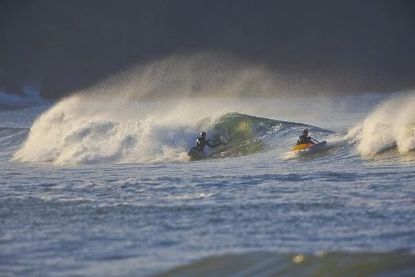 USA, Washington State, Olympic Coast, La Push. Kayak surfing on the coast. (MR)