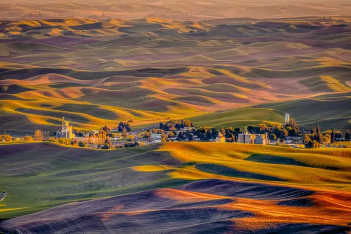 Framed Print : USA, Washington State, Palouse. Steptoe Village and farmland at sunset Framed Print : USA, Washington State, Palouse. Steptoe Village and farmland at sunset
