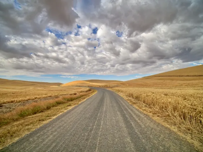 Framed Print : USA, Washington State, Palouse. Country backroad through harvest fields Framed Print : USA, Washington State, Palouse. Country backroad through harvest fields