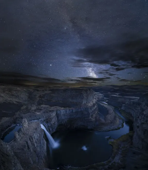 Framed Print : USA, Washington State. Palouse Falls and the Milky Way. Palouse Falls State Park