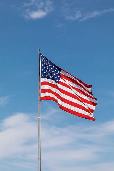 USA, Washington State, Palouse. Pullman. USA Flag, blowing in breeze