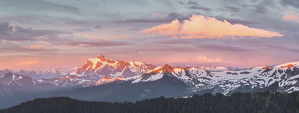 USA. Washington State. Panorama of Mt. Shuksan, Lasiocarpa Ridge and north Cascades