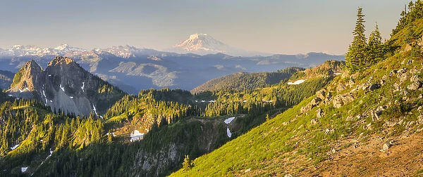 USA. Washington State. Panorama of Mt. Adams, Goat Rocks and Double Peak from the