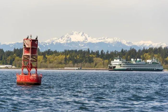 Framed Print : USA, Washington State, Puget Sound. Washington State ferry Bremerton to Seattle in Rich