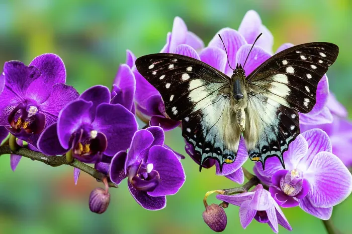 Framed Print : USA, Washington State, Sammamish. Tropical butterfly the Leafwing butterfly Polyura cognatus on purple orchids