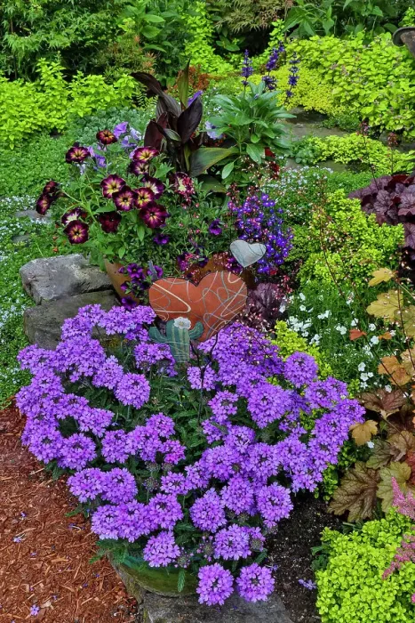 Framed Print : USA, Washington State, Sammamish. Summer perennial flower garden with cone flowers, zinnias. Beebalms, Rebecca. Coleus, Japanese grasses and lawn art Framed Print : USA, Washington State, Sammamish. Summer perennial flower garden with cone flowers, zinnias. Beebalms, Rebecca. Coleus, Japanese grasses and lawn art