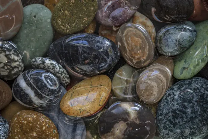 Framed Print : USA, Washington State, Seabeck. Close-up of wet beach stones Framed Print : USA, Washington State, Seabeck. Close-up of wet beach stones