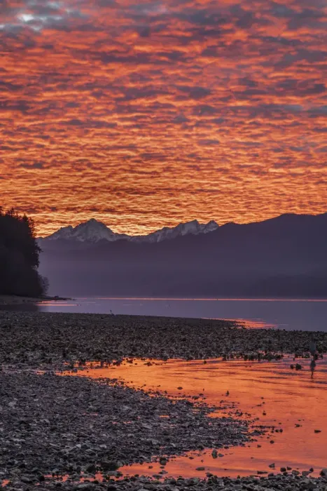 Framed Print : USA, Washington State, Seabeck. Sunset on Hood Canal and Olympic Mountains. Credit as Framed Print : USA, Washington State, Seabeck. Sunset on Hood Canal and Olympic Mountains. Credit as