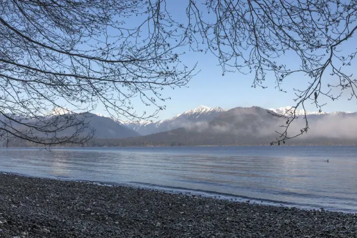 Framed Print : USA, Washington State, Seabeck. Winter morning on Hood Canal beach Framed Print : USA, Washington State, Seabeck. Winter morning on Hood Canal beach