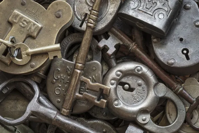 Framed Print : USA, Washington State, Seabeck. Close-up of locks and keys Framed Print : USA, Washington State, Seabeck. Close-up of locks and keys