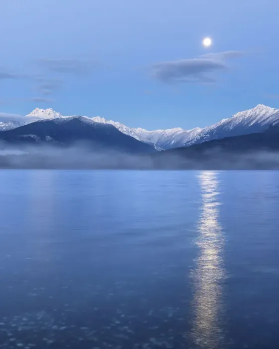 Framed Print : USA, Washington State, Seabeck. Moon setting over the Olympic Mountains and Hood Canal Framed Print : USA, Washington State, Seabeck. Moon setting over the Olympic Mountains and Hood Canal