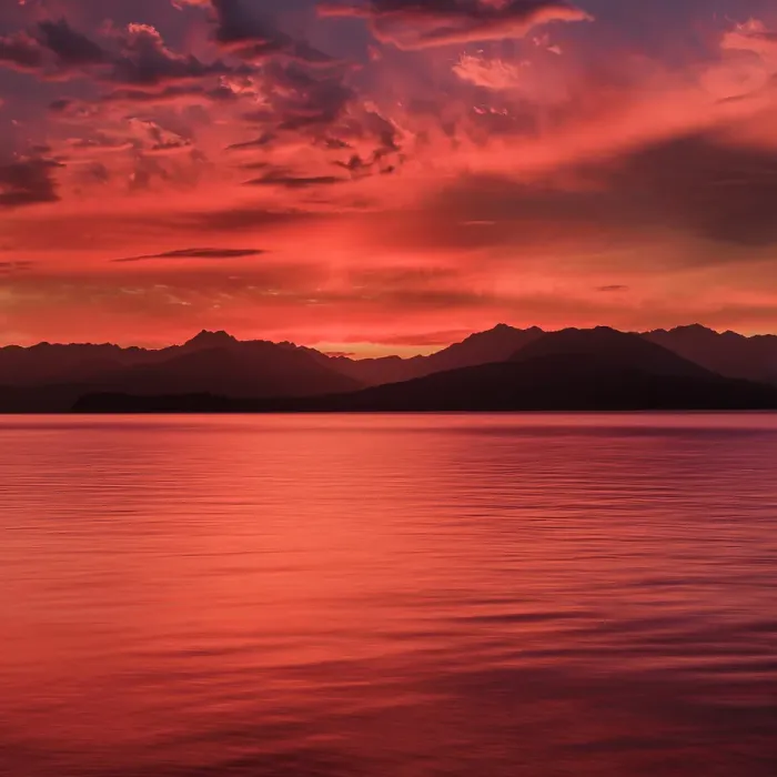 Framed Print : USA, Washington State, Seabeck. Vivid sunset over Hood Canal and Olympic Mountains. ©Don Paulson  /  Jaynes Gallery  /  DanitaDelimont.com