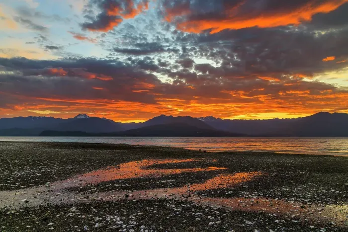Framed Print : USA, Washington State, Seabeck. Vivid sunset over Hood Canal and Olympic Mountains. ©Don Paulson  /  Jaynes Gallery  /  DanitaDelimont.com