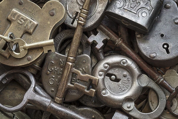 USA, Washington State, Seabeck. Close-up of locks and keys