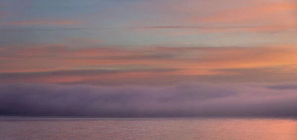 USA, Washington State, Seabeck. Panoramic sunrise over foggy Hood Canal