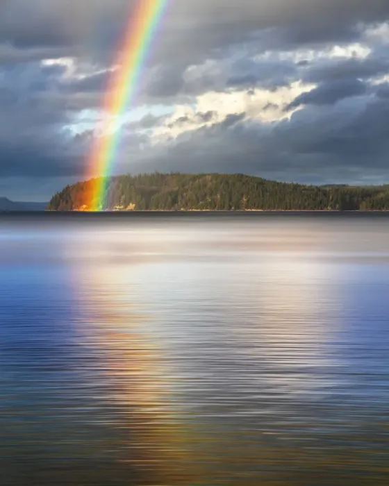 Framed Print : USA, Washington State, Seabeck. Rainbow over Hood Canal
