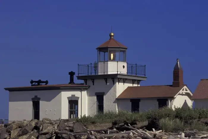 Framed Print : USA, Washington State, Seattle. West Point Lighthouse, established 1881, Summer