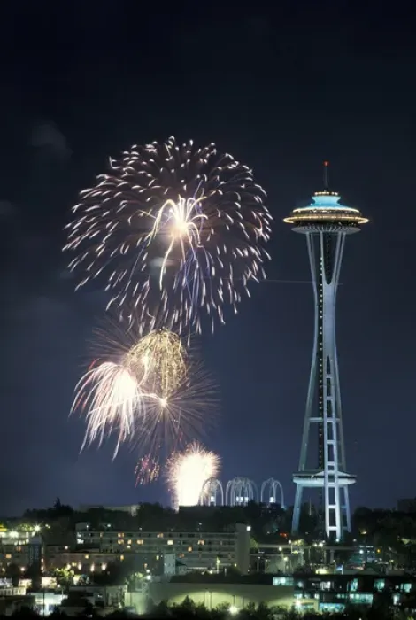 Framed Print : USA, Washington State, Seattle. Fireworks and Space Needle during July 4th celebration Framed Print : USA, Washington State, Seattle. Fireworks and Space Needle during July 4th celebration