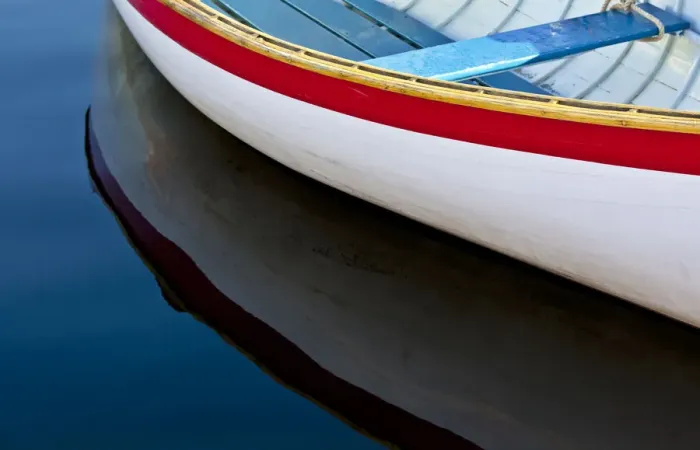 Framed Print : USA, Washington State, Seattle. Wooden boat reflects on lake Framed Print : USA, Washington State, Seattle. Wooden boat reflects on lake