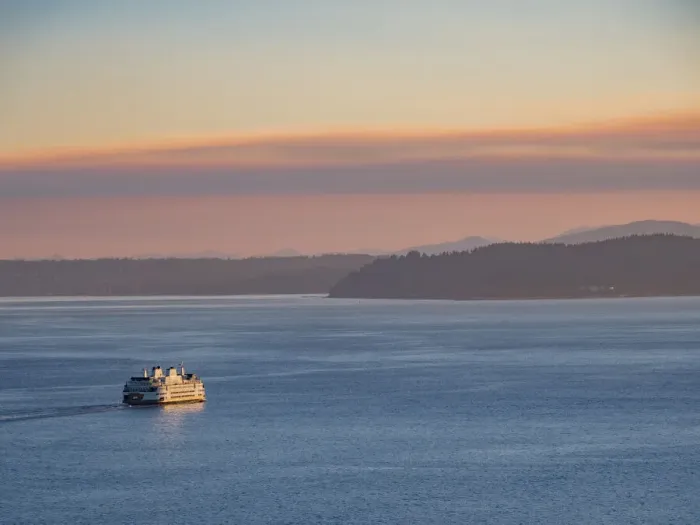 Framed Print : Usa, Washington State, Seattle, Washington State Ferry in Puget Sound at sunset Framed Print : Usa, Washington State, Seattle, Washington State Ferry in Puget Sound at sunset