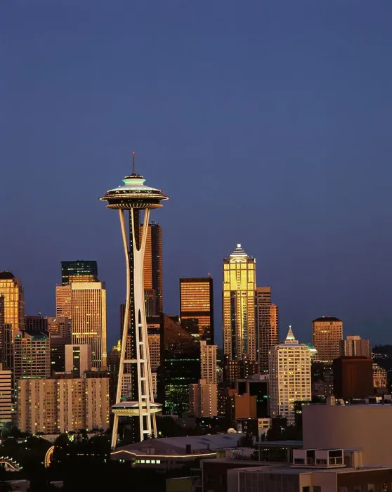 Framed Print : USA, Washington State, Seattle, Space needle at dusk Framed Print : USA, Washington State, Seattle, Space needle at dusk