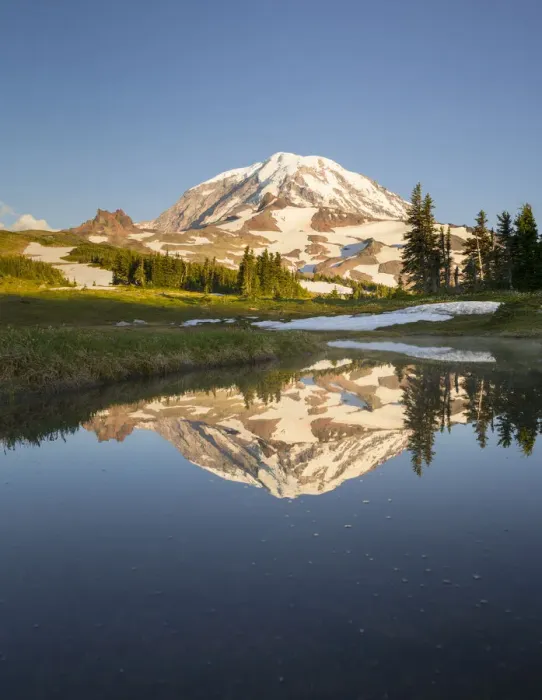 Framed Print : USA, Washington State. Tarn in Spray Park reflects Mt. Rainier in evening light at Mt Framed Print : USA, Washington State. Tarn in Spray Park reflects Mt. Rainier in evening light at Mt