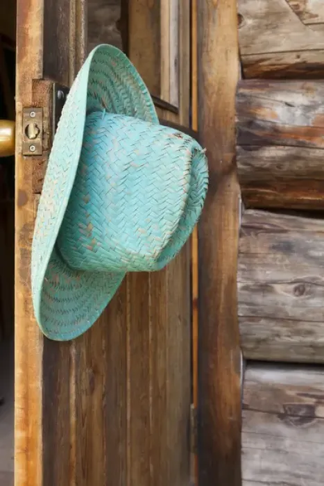 Framed Print : USA, Washington, Stehekin. Cowgirl hat, Old Stehekin Schoolhouse, , Washington Credit as