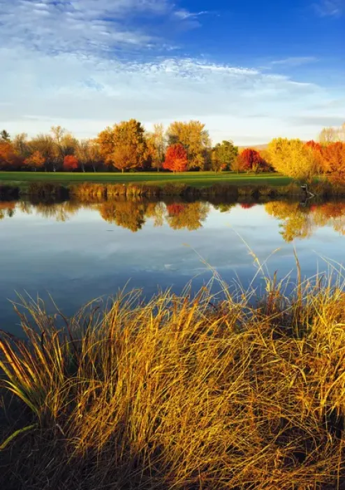 Framed Print : USA, Washington, Yakima. Fall color and reflection in the Yakima Arboretum
