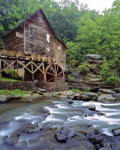 USA, West Virginia, Babcock SP. Glade Creek Grist Mill displays a quiet beauty in