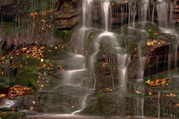 USA, West Virginia, Blackwater Falls. Waterfall cascade on rock face. Credit as