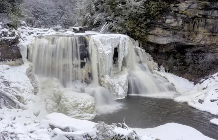 Framed Print : USA, West Virginia, Blackwater Falls State Park. Waterfall in winter landscape. Credit as Framed Print : USA, West Virginia, Blackwater Falls State Park. Waterfall in winter landscape. Credit as