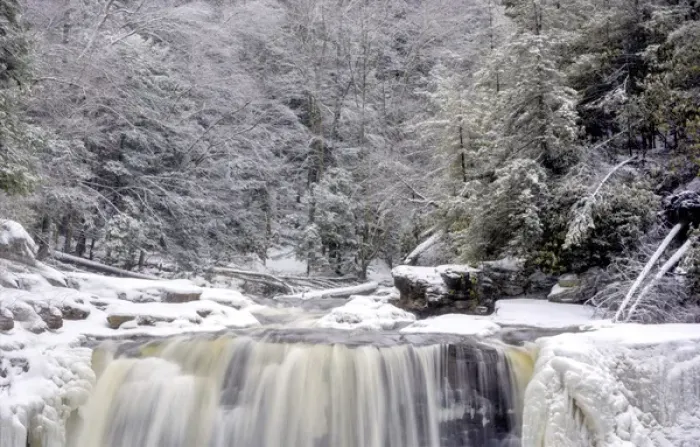 Framed Print : USA, West Virginia, Blackwater Falls State Park. Waterfall in winter landscape. Credit as Framed Print : USA, West Virginia, Blackwater Falls State Park. Waterfall in winter landscape. Credit as