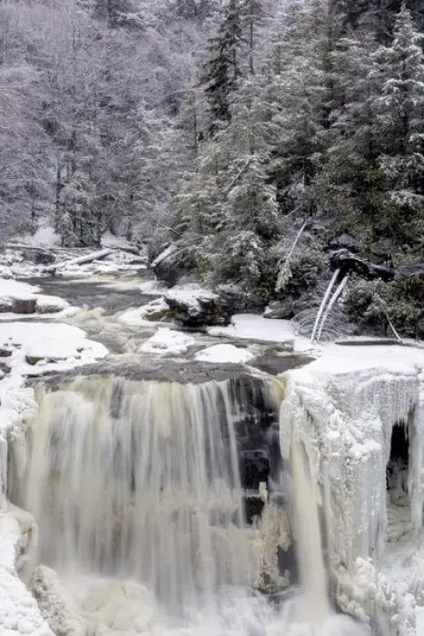 Framed Print : USA, West Virginia, Blackwater Falls State Park. Waterfall in winter landscape. Credit as Framed Print : USA, West Virginia, Blackwater Falls State Park. Waterfall in winter landscape. Credit as