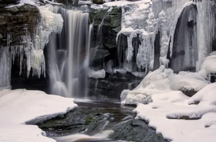 Framed Print : USA, West Virginia, Blackwater Falls State Park. Partially frozen waterfall. Credit as Framed Print : USA, West Virginia, Blackwater Falls State Park. Partially frozen waterfall. Credit as