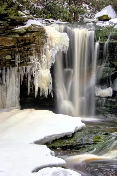 Framed Print : USA, West Virginia, Blackwater Falls State Park. Partially frozen waterfall. Credit as Framed Print : USA, West Virginia, Blackwater Falls State Park. Partially frozen waterfall. Credit as
