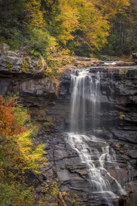 Framed Print : USA, West Virginia, Blackwater Falls State Park. Waterfall and forest scenic. Credit as