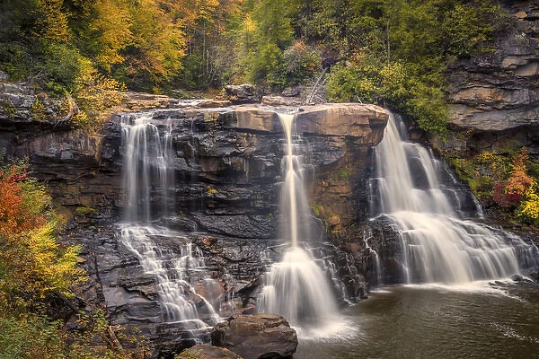 USA, West Virginia, Blackwater Falls State Park. Waterfall and forest scenic. Credit as
