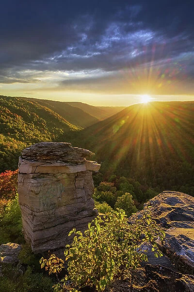 USA, West Virginia, Blackwater Falls State Park. Sunset on mountain overlook