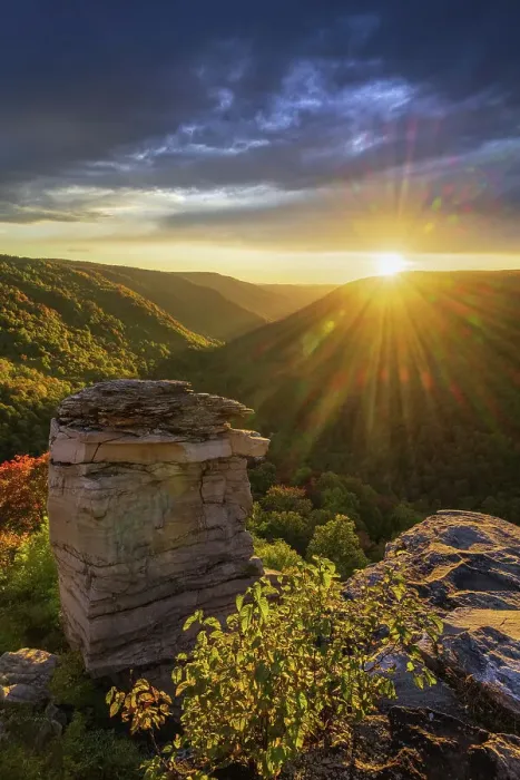 Framed Print : USA, West Virginia, Blackwater Falls State Park. Sunset on mountain overlook
