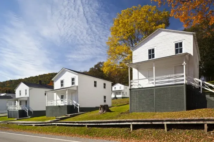 Framed Print : USA, West Virginia, Cass. Cass Scenic Railroad State Park, company houses, former Framed Print : USA, West Virginia, Cass. Cass Scenic Railroad State Park, company houses, former