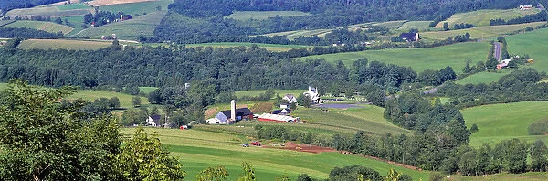 USA, West Virginia, Lewisburg area. A long, lovely view of the green farms in the