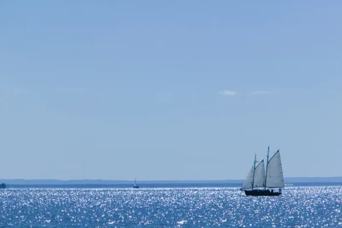 Framed Print : USA-WISCONSIN-Bayfield: Lake Superior Shore- Sailboat