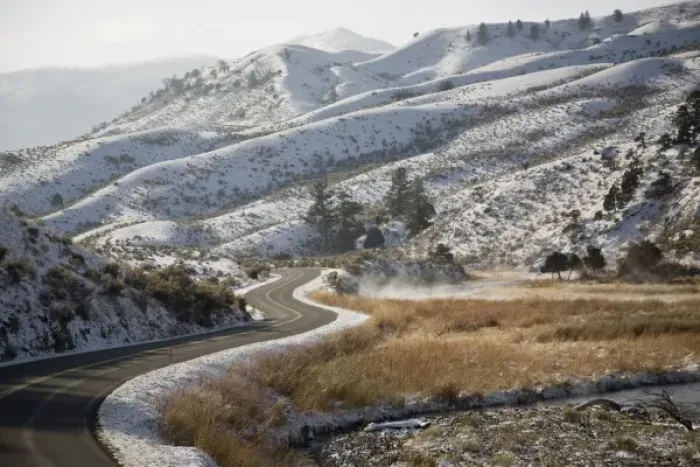 Framed Print : USA, WY, Yellowstone National Park. The main road into the park twists and winds